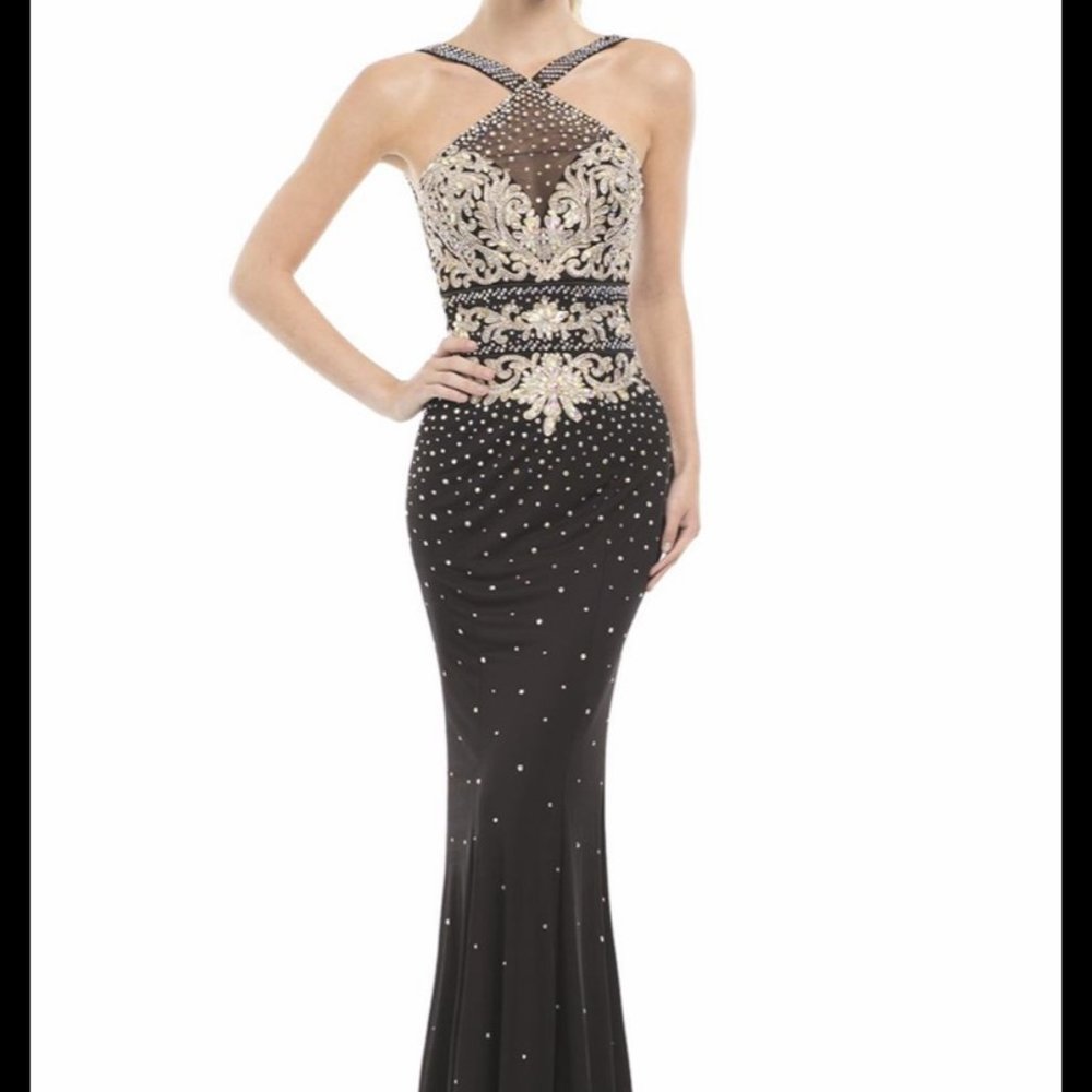 Formal Dress; Black and Gold sequined